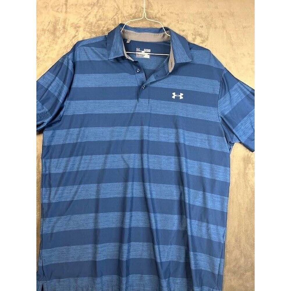 Under Armour Polo Men’s‎ Size XL Extra Large Blue Stripe Heat Gear